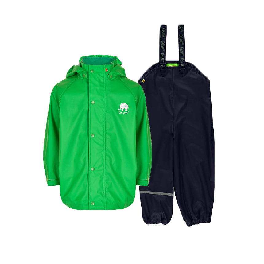 Kids Waterproof Set Green Navy Rain Gear